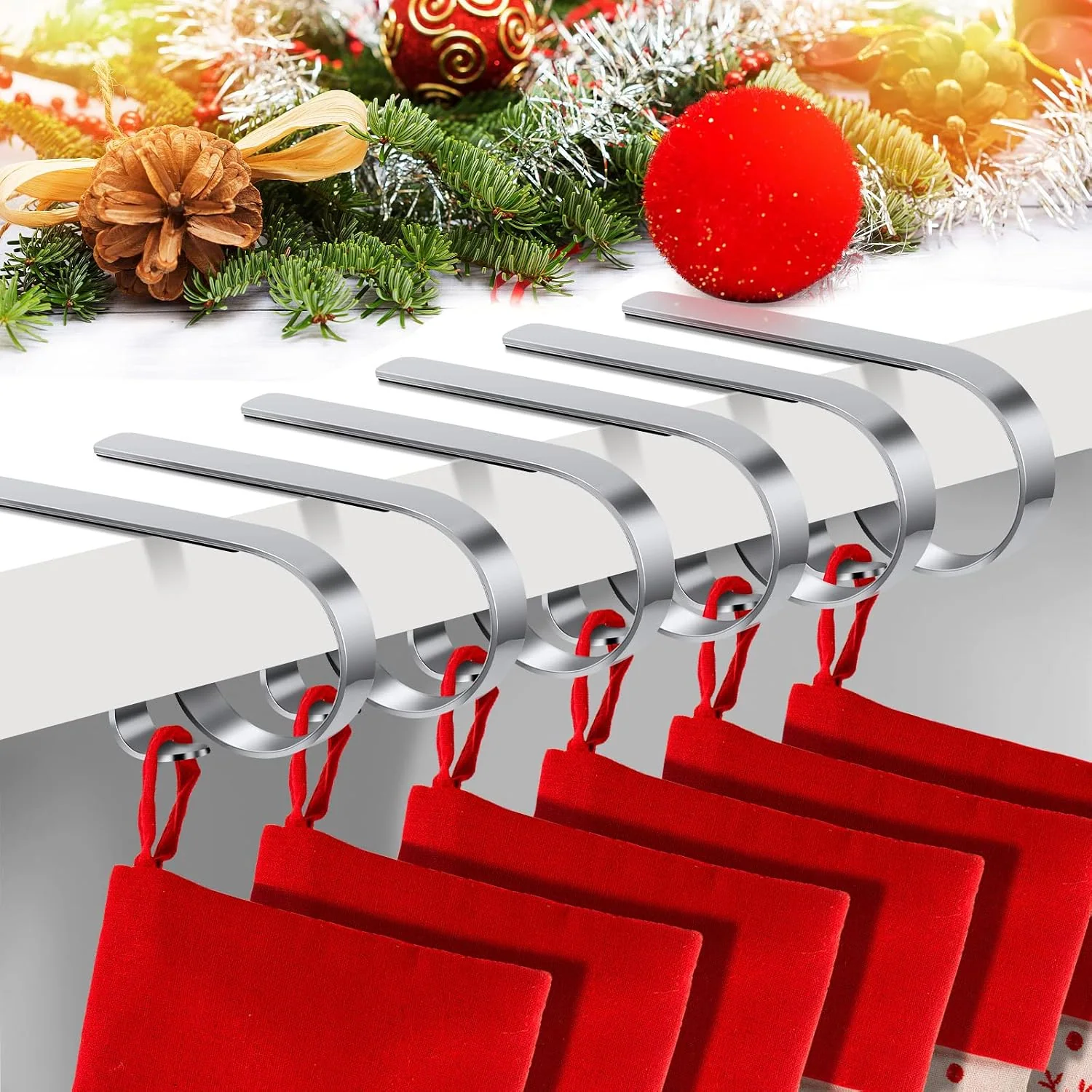 Minetom Christmas Stocking Holders for Mantle Set, Non-Slip Adjustable Mantle Stocking Holders, photo 1