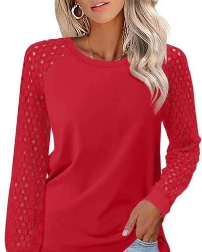 Minetom Womens Lace Tops Long Sleeve Shirts Dressy Casual Blouses Trendy, thumbnail 10