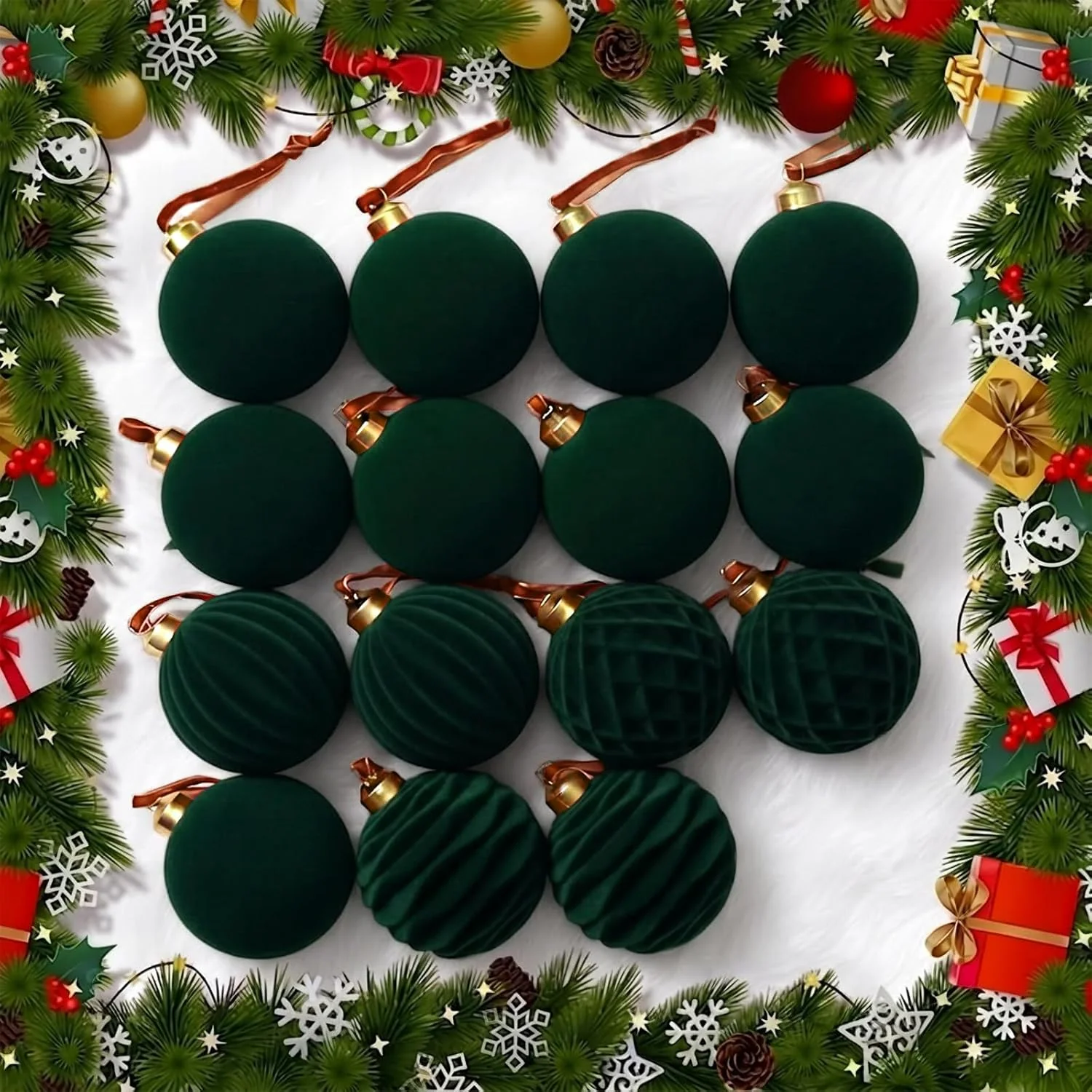 Minetom 15pcs Burgundy & Green Christmas Ornaments, Dark Green, 3.15inch, photo 6