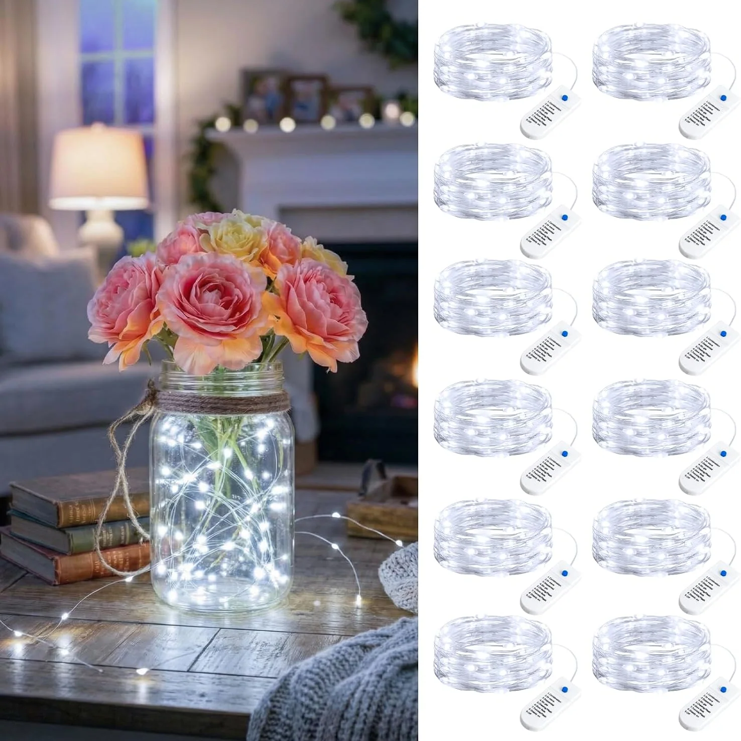 Minetom 12 Pack Warm White Battery Operated Fairy String Lights 8 Modes, White, 12 Pack, photo 5