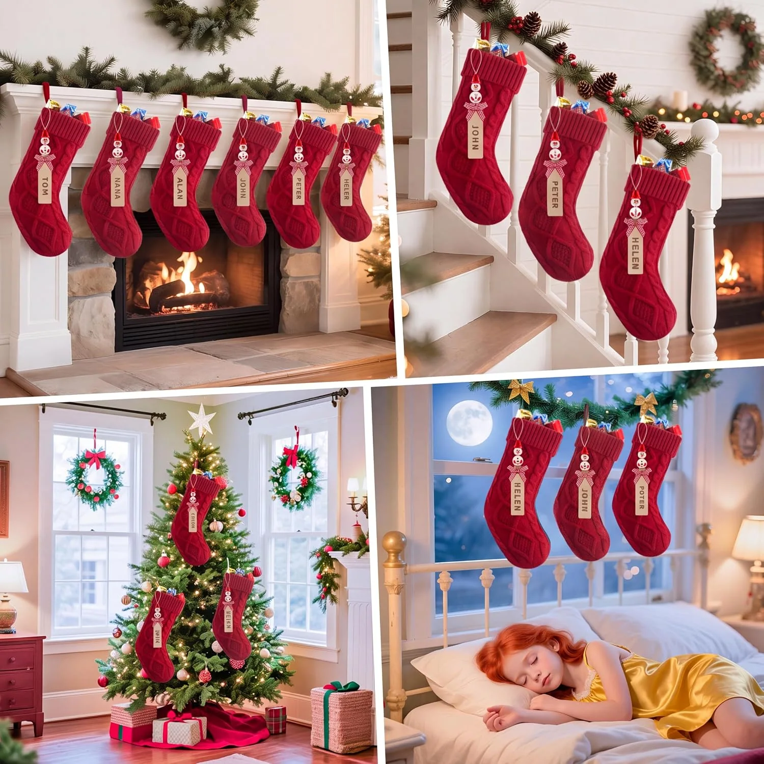 Minetom Personalized Christmas Stockings, 18" Large Knitted Xmas Stocking, Red, photo 1