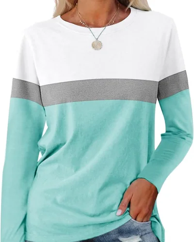 Minetom Women's Color Block Tunic Tops Casual Long Sleeve Shirts Round Neck, thumbnail 18