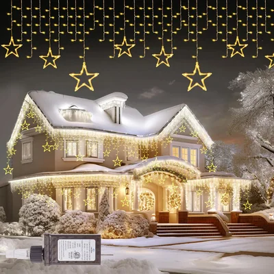 Minetom Icicle Lights Outdoor with Snowflake, 20FT 200 LED Icicle Light, thumbnail 4