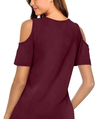 Minetom Women's Cold Shoulder Tops Short Sleeve V Neck T Shirts Summer Tee, thumbnail 2