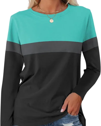 Minetom Women's Color Block Tunic Tops Casual Long Sleeve Shirts Round Neck, thumbnail 9
