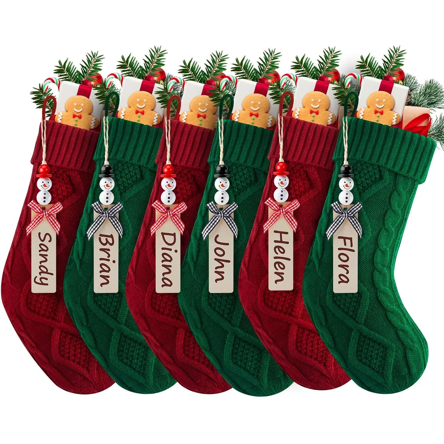 Minetom Personalized Christmas Stockings, 18 Inches Hanging Stockings with DIY, Red and Green, 6 PC, photo 7