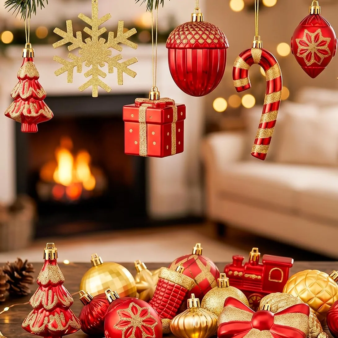 Minetom 88pcs Red and Gold Christmas Ornaments Set, photo 2