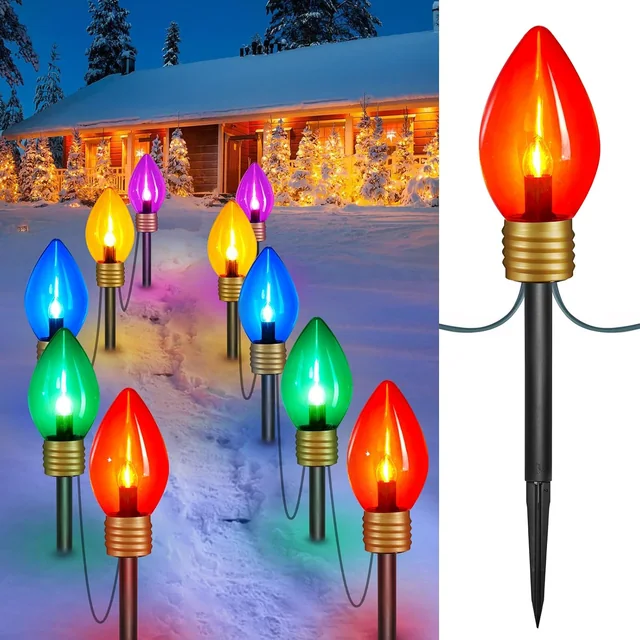 Minetom Christmas Lights Jumbo C9 Outdoor Lawn Decorations with Pathway Marker