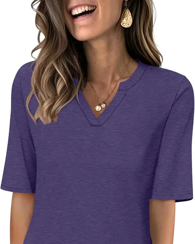 Minetom Women's V Neck T Shirts Half Sleeve Tees Casual Summer Fall Tops Navy, thumbnail 9