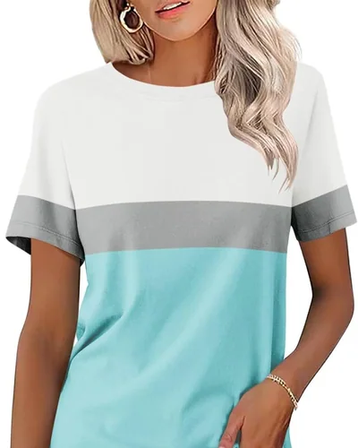 Minetom Womens Color Block T Shirts Short Sleeve Tops Summer Tees, thumbnail 15