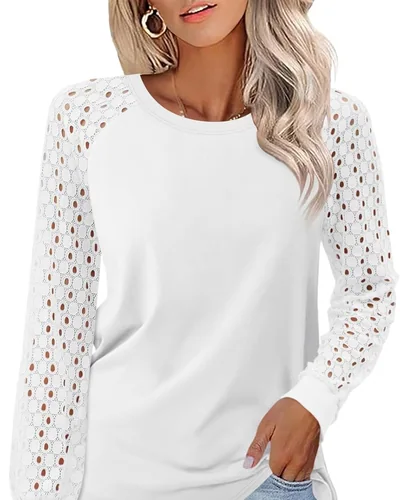 Minetom Womens Lace Tops Long Sleeve Shirts Dressy Casual Blouses Trendy, thumbnail 7