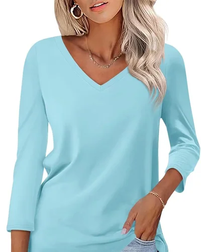 Minetom Women's 3/4 Length Sleeve Tops V Neck T Shirts Casual Basic Tees, thumbnail 31
