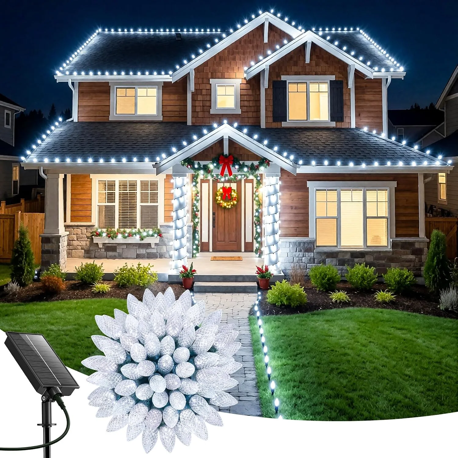 Minetom Solar Christmas Lights Outdoor, 39.4 FT, Cool White, 50 LED-39.4 FT, photo 1
