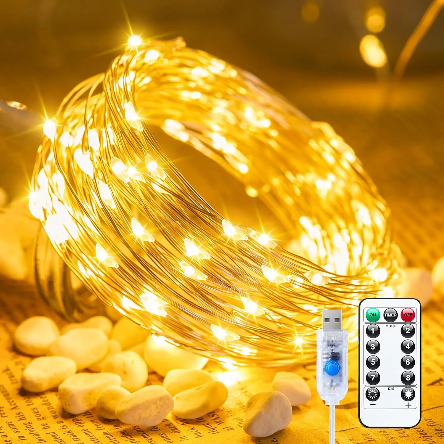 Minetom Twinkle Fairy Lights Plug, Warm White, 1 Pack - 100LEDs, photo 1