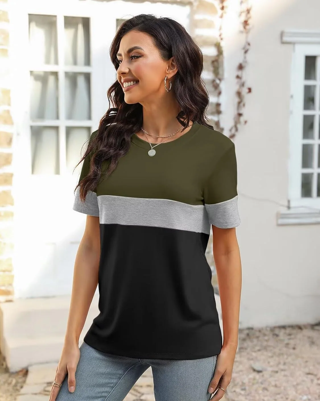 Minetom Womens Color Block T Shirts Short Sleeve Tops Summer Tees, photo 3