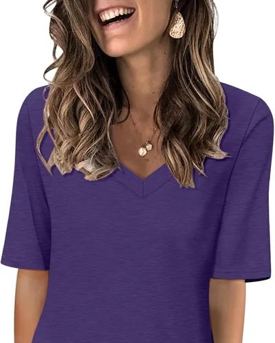 Minetom Women's V Neck T Shirts Casual Half Sleeve Tops Basic Summer Tees, thumbnail 17