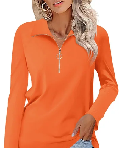 Minetom Womens Long Sleeve Shirts 1/4 Zipper Pullover V Neck Collar Tops, thumbnail 11