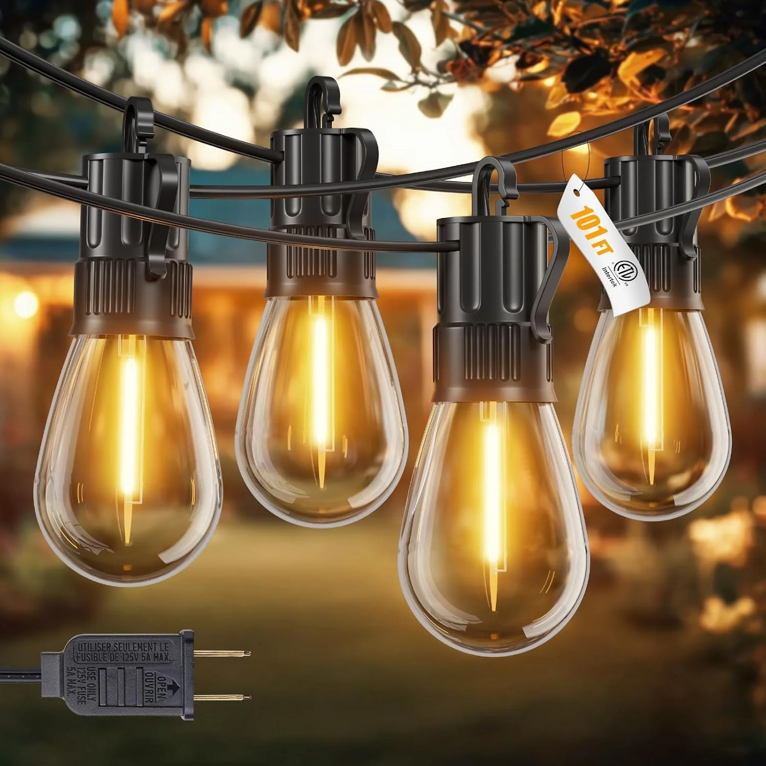 Minetom 101FT Outdoor String Lights S14 LED Waterproof Patio Lights, 101 FT(46 Sockets), photo 5