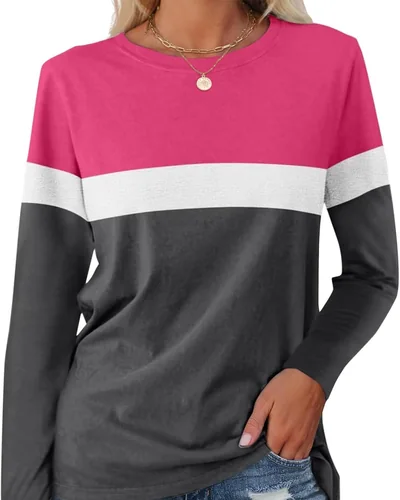 Minetom Women's Color Block Tunic Tops Casual Long Sleeve Shirts Round Neck, thumbnail 12