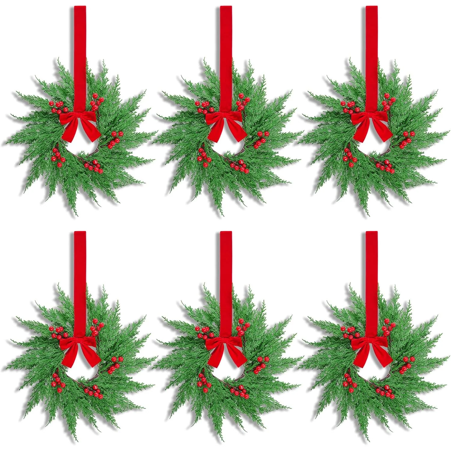 Minetom 6 Pcs 15" Mini Norfolk Christmas Wreath for Kitchen Cabinet Decor, photo 1
