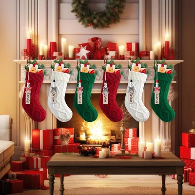 Minetom Personalized Christmas Stockings, Christmas Hanging Stockings with Name Tags, thumbnail 2