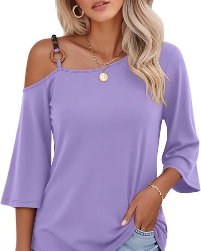 Minetom Women's Off the Shoulder Tops 3 4 Sleeve V Neck T Shirts Fall Tee, thumbnail 10