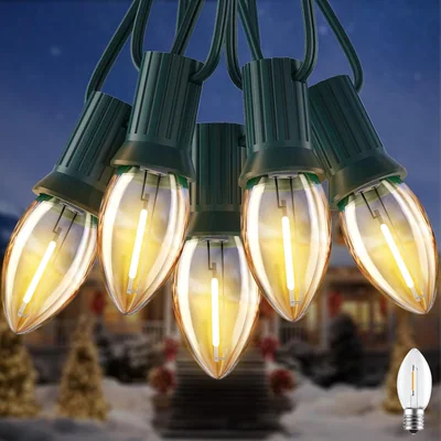 Minetom 50FT C7 LED Vintage Christmas Lights Outdoor with 52 Bulbs, thumbnail 2