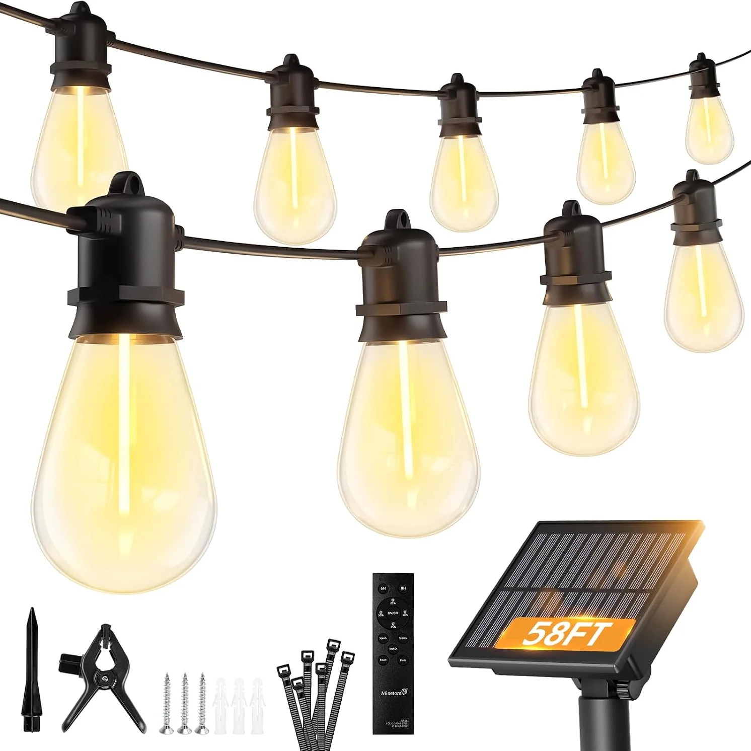 Minetom 100FT Solar String Lights Outdoor Waterproof, 58FT(17 Sockets), photo 3