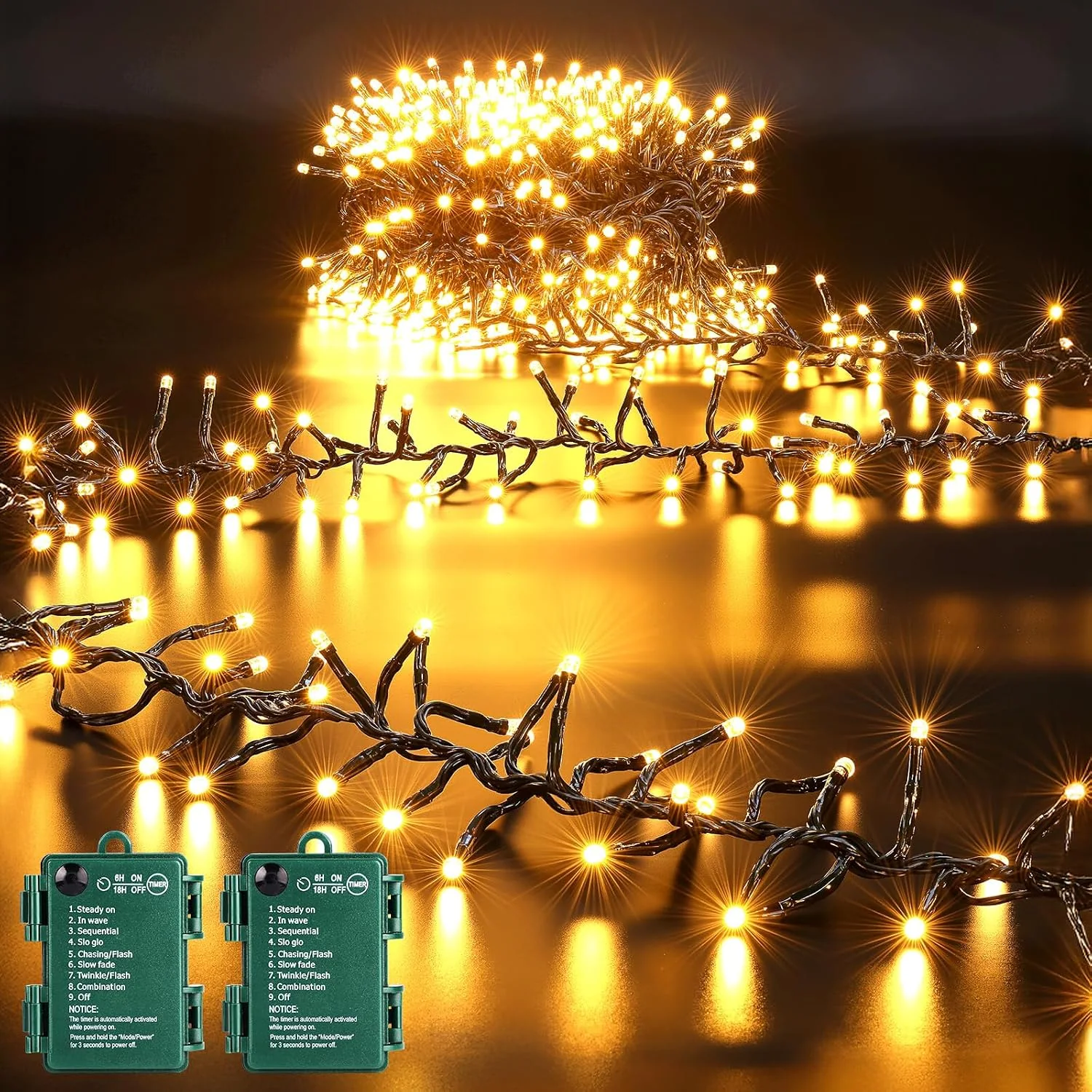 Minetom Battery Operated Christmas Lights Outdoor, Warm White, 2 Pack, photo 3