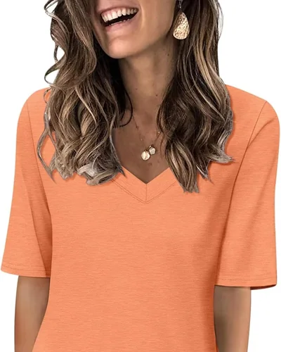 Minetom Women's V Neck T Shirts Casual Half Sleeve Tops Basic Summer Tees, thumbnail 26