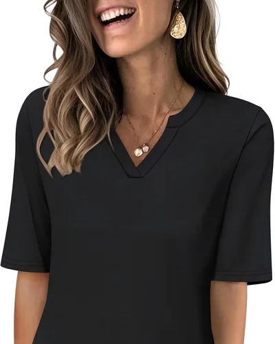 Minetom Women's V Neck T Shirts Half Sleeve Tees Casual Summer Fall Tops Navy, thumbnail 6