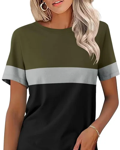 Minetom Womens Color Block T Shirts Short Sleeve Tops Summer Tees, thumbnail 1