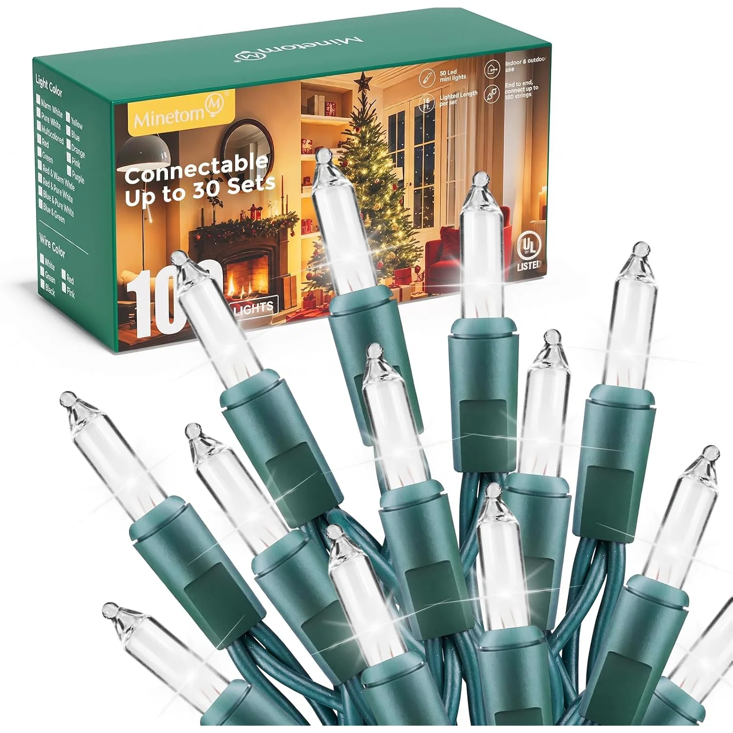 Minetom LED Clear Christmas String Lights, White, 100 Count-20 ft, photo 10