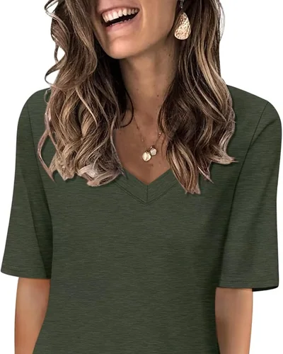 Minetom Women's V Neck T Shirts Casual Half Sleeve Tops Basic Summer Tees, thumbnail 22