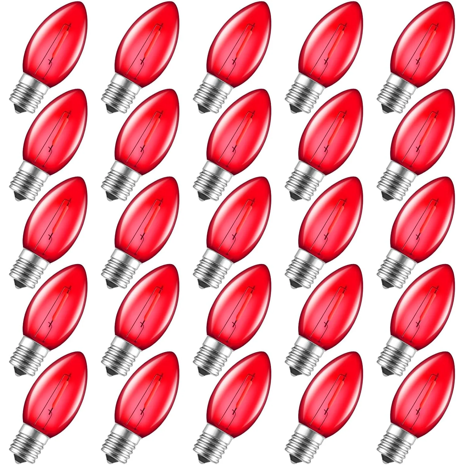 Minetom 25 Pack C9 LED Christmas Light Bulbs, Colored Plastic C9 Shatterproof LED Bulbs, Red, 25 Pack, photo 5