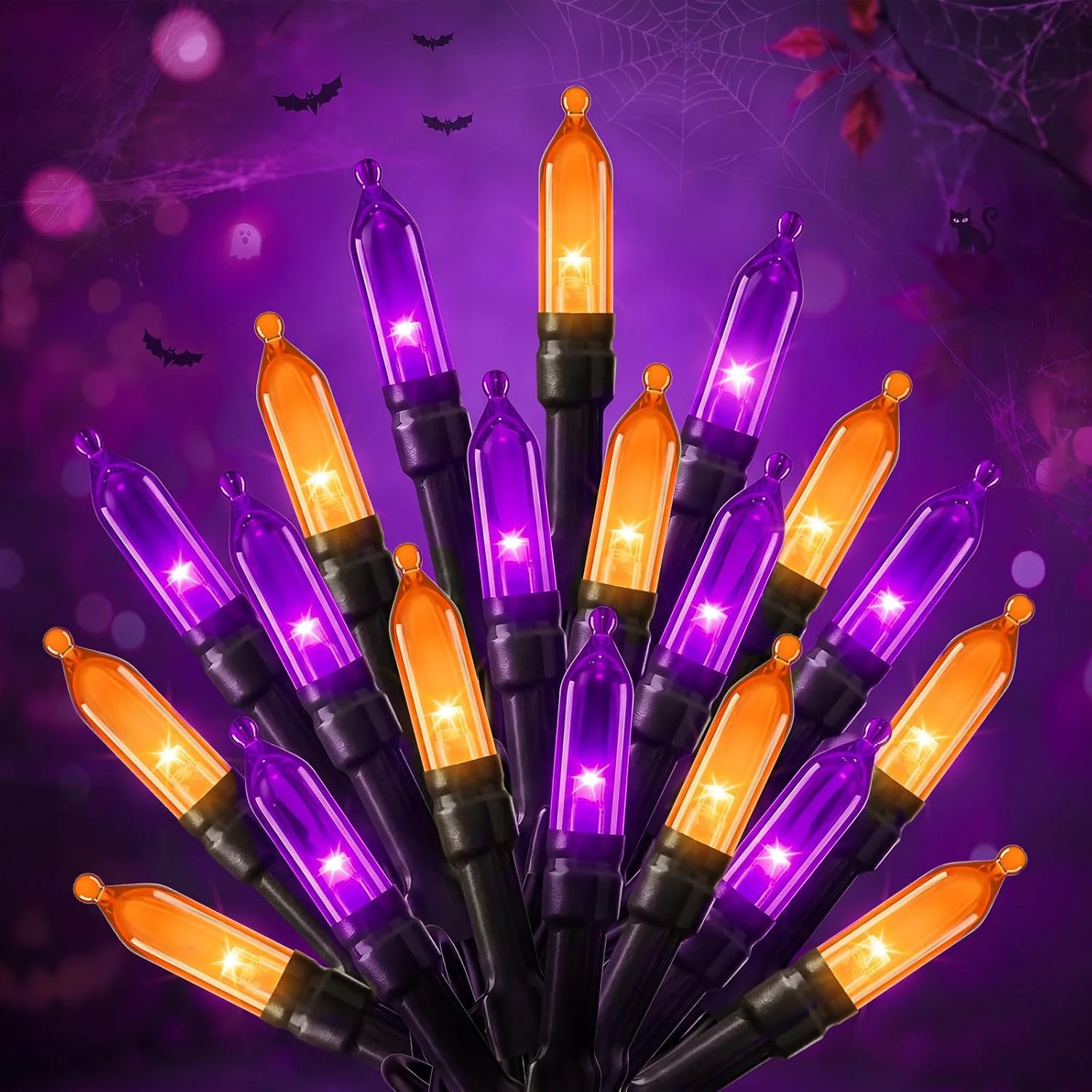 Minetom Orange Halloween String Lights Outdoor, Orange & Purple, 100LEDs, photo 9
