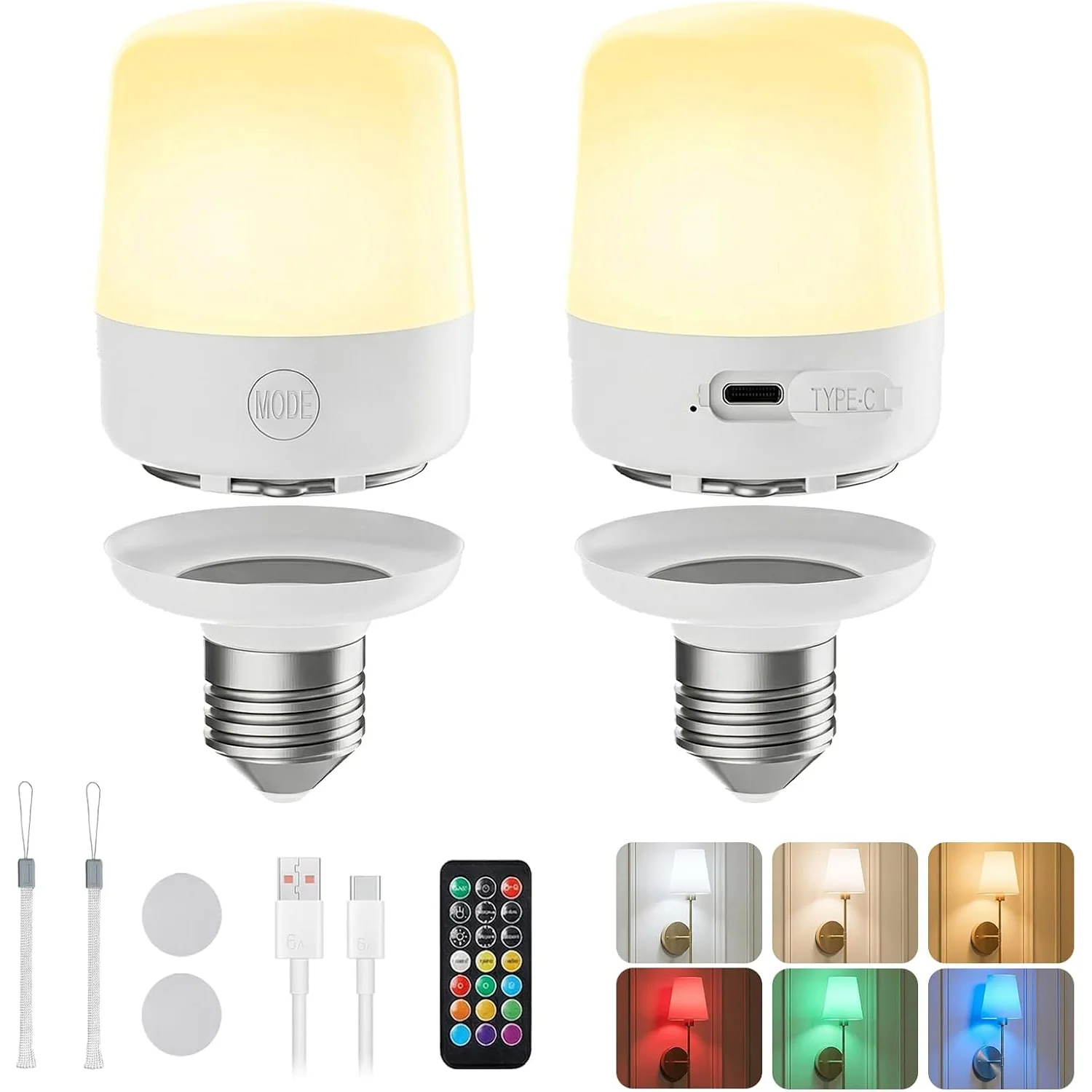 Minetom E26 Rechargeable Light Bulbs with Remote and Timer, 2 Pack, photo 1