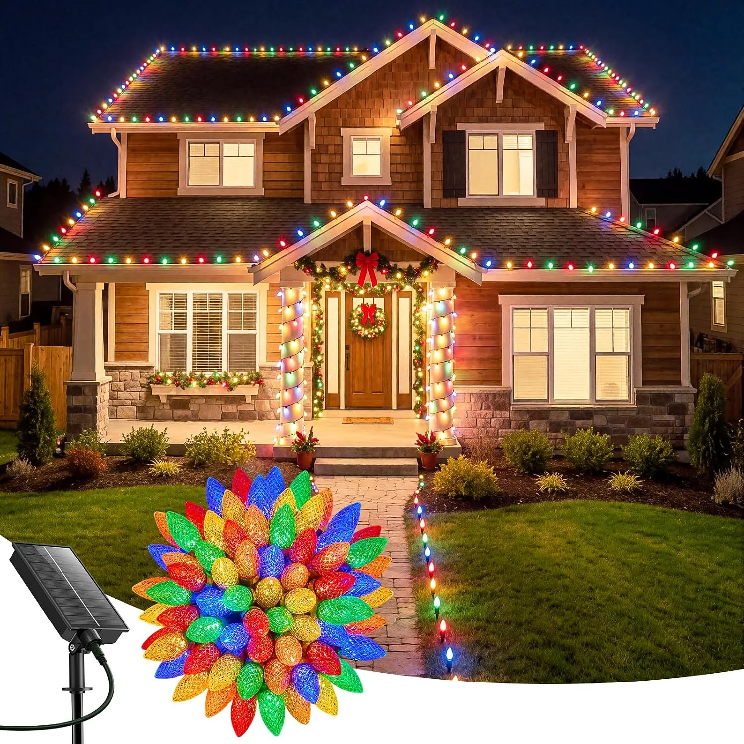 Minetom Solar Christmas Lights Outdoor, 39.4 FT, Multicolor, 100 LED-78Ft, photo 4
