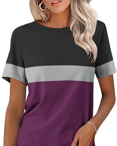 Minetom Womens Color Block T Shirts Short Sleeve Tops Summer Tees, thumbnail 10