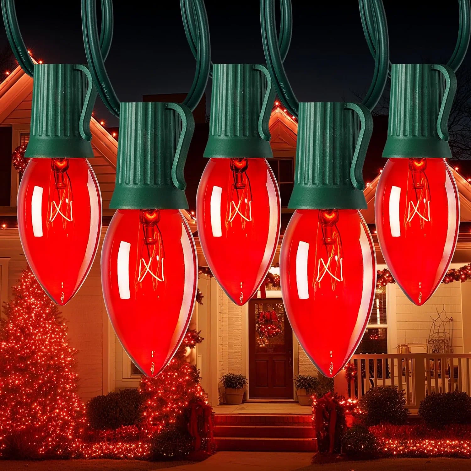 Minetom C9 Outdoor Christmas Lights, Red, 50FT 50LED Green Wire, photo 8