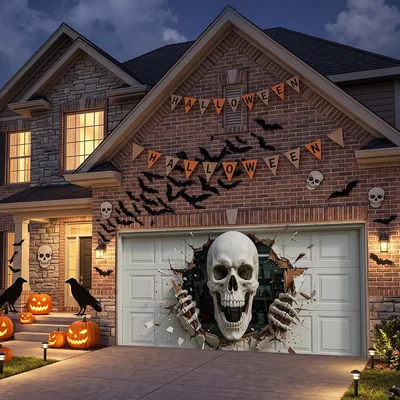 Minetom 7x16ft 2026 Halloween Garage Door Cover, thumbnail 3