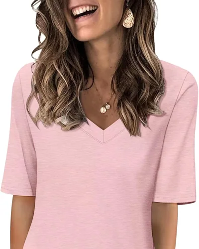Minetom Women's V Neck T Shirts Casual Half Sleeve Tops Basic Summer Tees, thumbnail 25