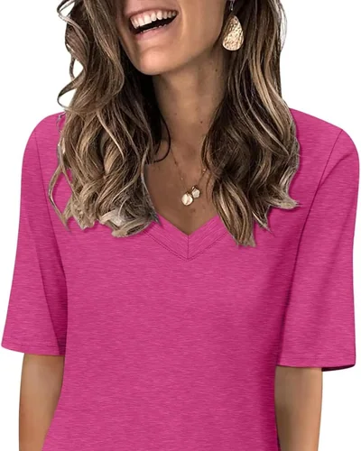 Minetom Women's V Neck T Shirts Casual Half Sleeve Tops Basic Summer Tees, thumbnail 14