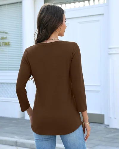 Minetom Women's 3/4 Length Sleeve Tops V Neck T Shirts Casual Basic Tees, thumbnail 3