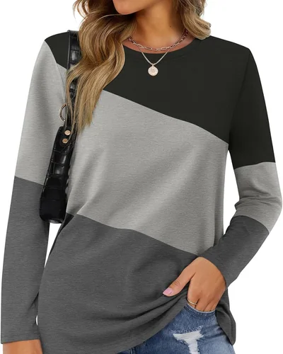 Minetom Women's Color Block Tops Casual Long Sleeve Shirts Pullover Tunic, thumbnail 17