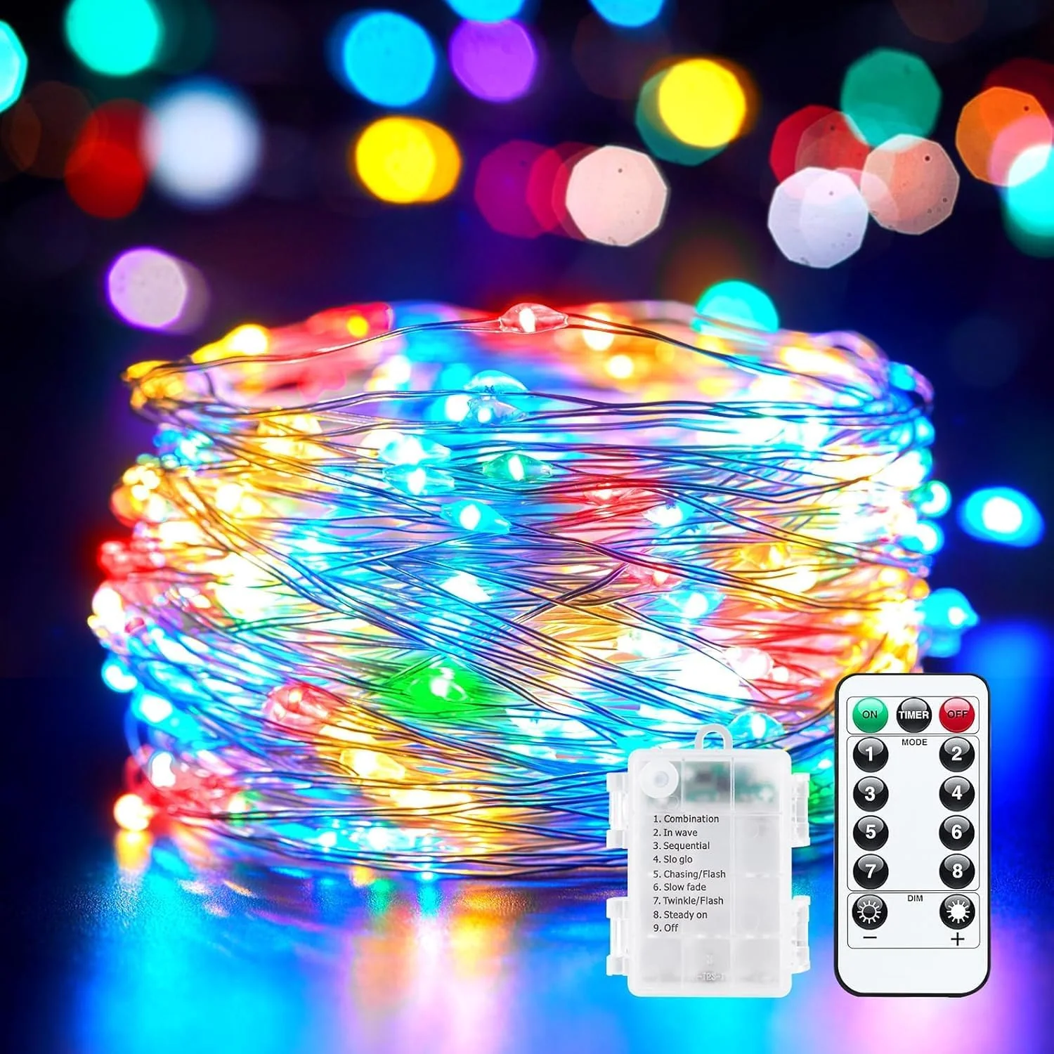 Minetom 33FT 100LED Fairy Lights Battery Operated, Multicolor, 100LEDs, photo 4