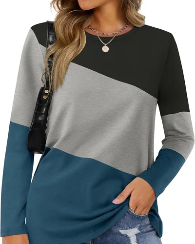 Minetom Women's Color Block Tops Casual Long Sleeve Shirts Pullover Tunic, thumbnail 12