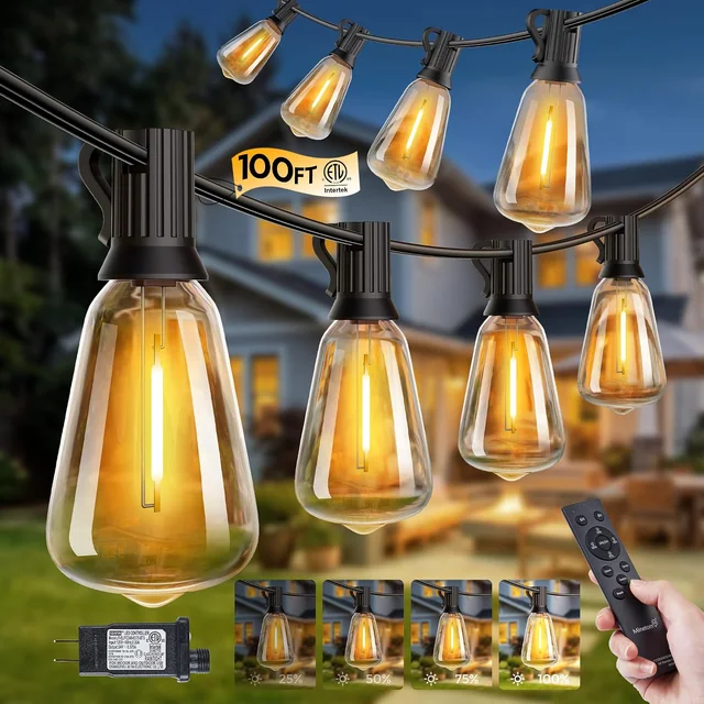 Minetom 100FT Outdoor String Lights with Remote