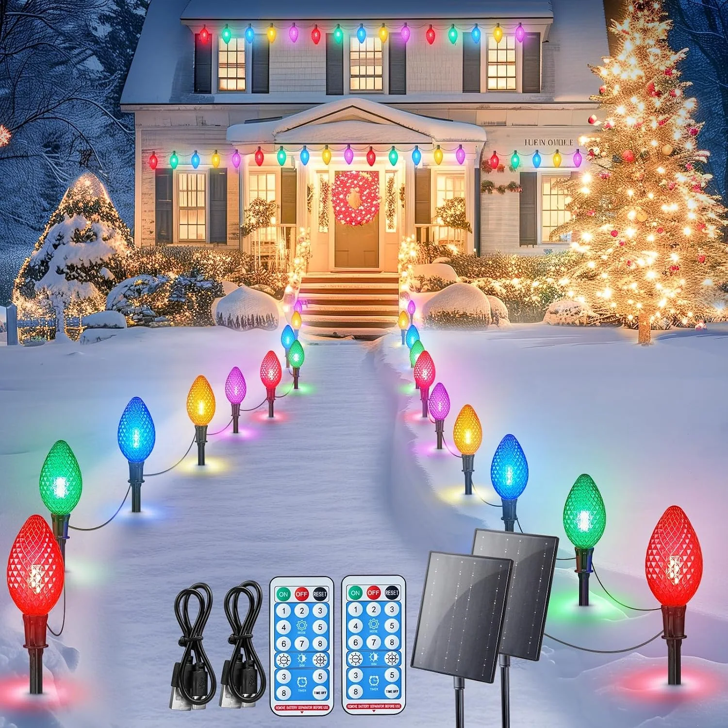 Minetom 2 Pack Solar Double C9 Strawberry Christmas Pathway Lights Outdoor, photo 1