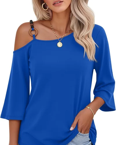 Minetom Women's Off the Shoulder Tops 3 4 Sleeve V Neck T Shirts Fall Tee, thumbnail 8